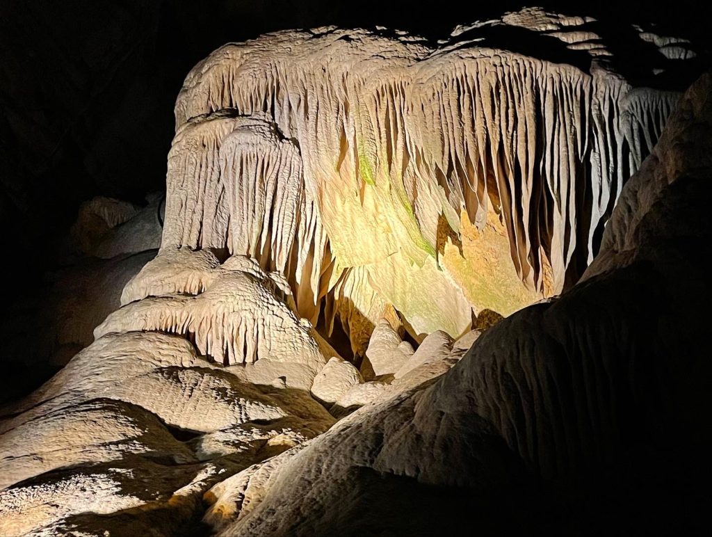 A curtain of stalactite formations in Carlsbad Caverns National Park.