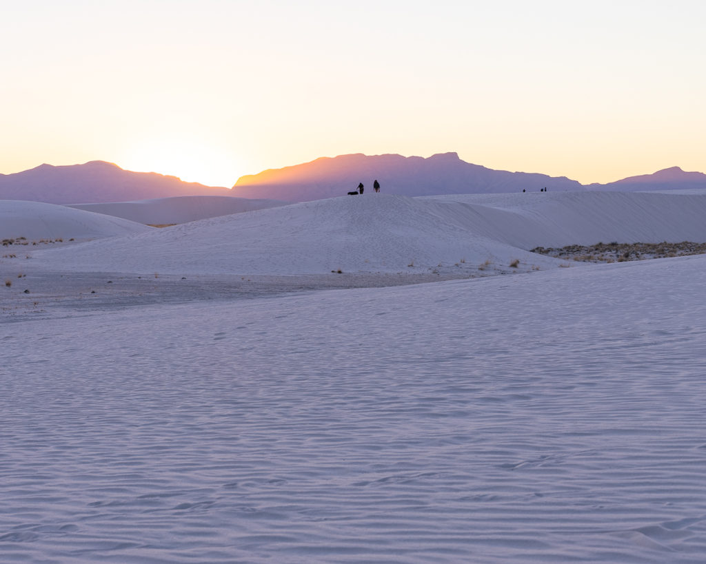 Sunset over the San Andres mountains in White Sands National Park.